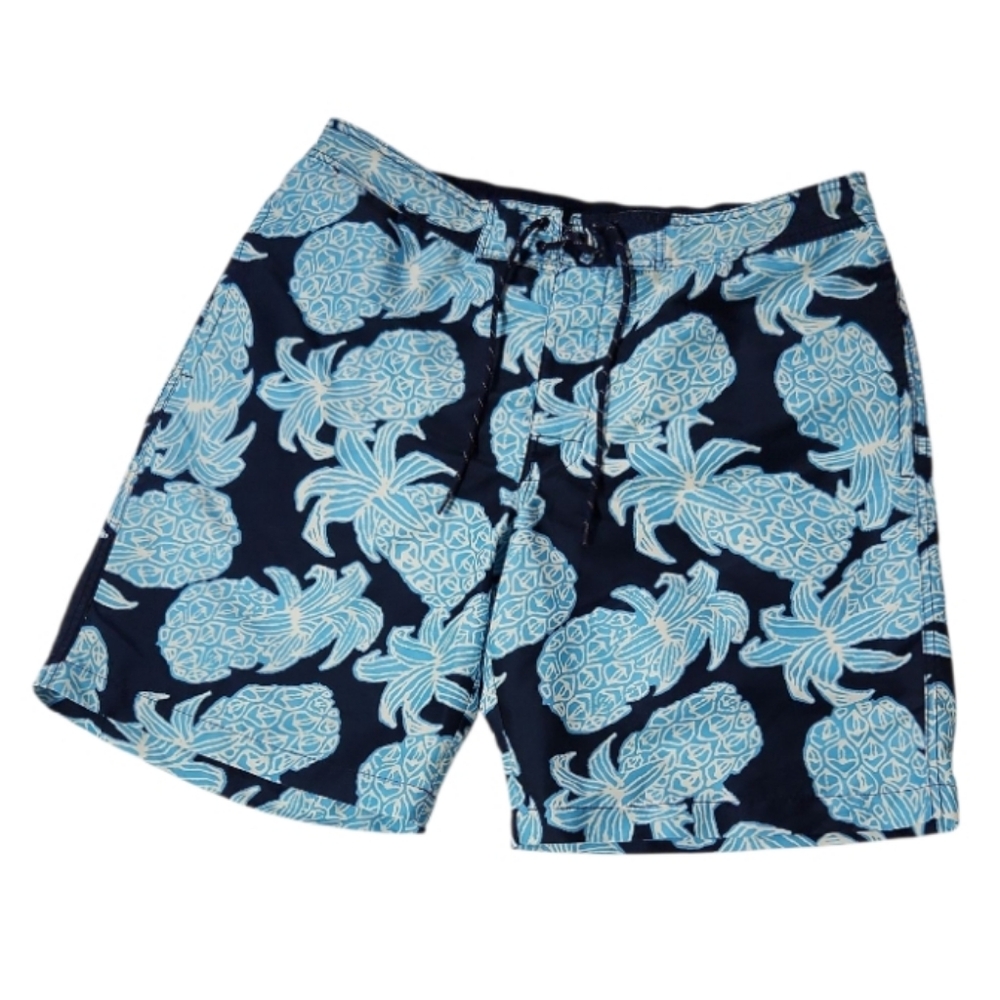 St. John's Bay Black & Teal Pineapple Influenced Swim Trunks Board Shorts XL